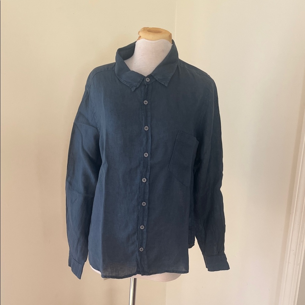 CP Shades medium Romy 100 % linen roll tab sleeve Button-Up Shirt